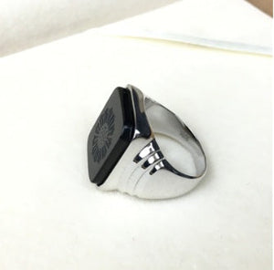 Black Onyx Men's Silver Ring - JeannieJewelry